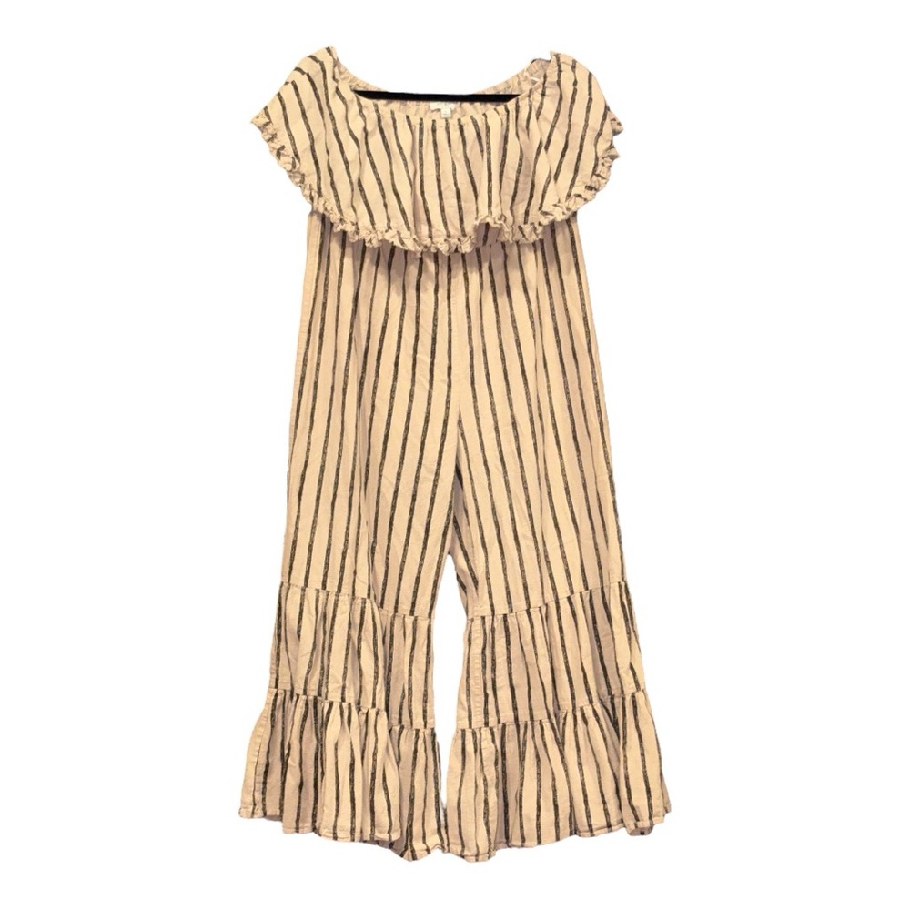 Umgee strapless jumpsuit with bell bottom raw hem legs Size L AR17 - Picture 2 of 5
